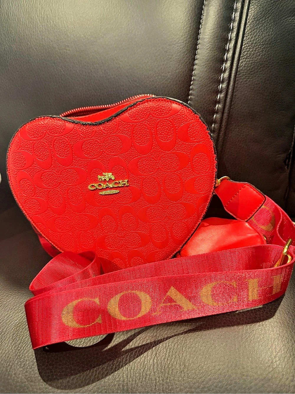 Heart Crossbody In Signature Debossed Leather Red